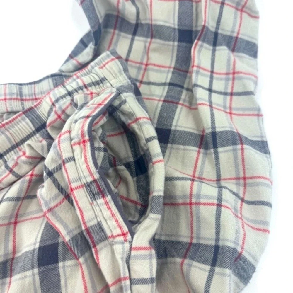 Psycho Bunny Mens Plaid Flannel Pajama Lounge Pants XL Cream‎ Navy Red Logo